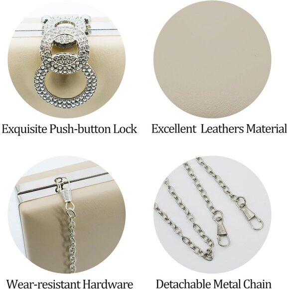 Women's Faux leather inch Girls Handbag Push Lock Clutch Purses Polyester Bags - Picture 2 of 6